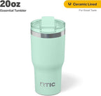 RTIC 20oz Essential Tumbler with Lid, Insulated, Stainless Steel, Metal, Double Wall Vacuum-Insulation, Ceramic Lined, Travel Cup for Iced Coffee, Tea, Hot and Cold Drink, Fresh Mint
