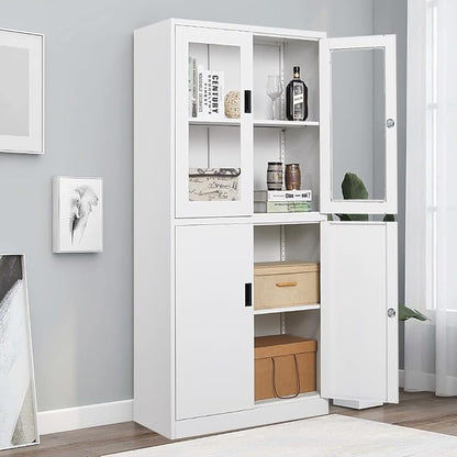 Metal Storage Cabinet with Doors and Shelves, 2 Adjustable Shelves, 4 Doors - Image 7
