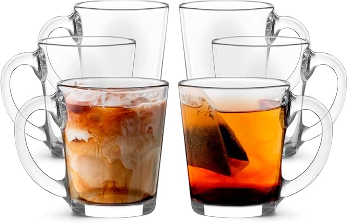 LEMONSODA Clear Large Glass Coffee Mug with Handles for Hot Beverages, Clear Mugs for Espresso, Tea, Cappucino, Latte, Juice (8.75 oz, 10.5 oz, 12 oz) (10.5 oz, Set of 6)