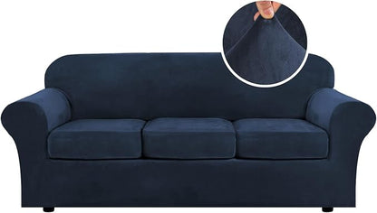 H.VERSAILTEX Modern Velvet Plush 4 Piece High Stretch Sofa Slipcover Sofa Cover by HVERSAILTEX