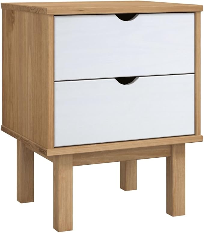 Scandinavian Style Bedside Cabinet in Brown and White, Solid Pine Wood and - Image 3