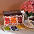 Octavius | Tile Motif Wooden Caddy Tea Sampler Pack | Assortment of 3 Black & 3 Green Teas | 30 Enveloped Double Chamber Tea Bags | Tea Sampler Variety Pack | Perfect for Tea Lovers | Pack of 1