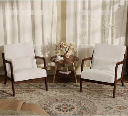 Garvee Mid-Century Accent Chair Set of 2, Sherpa Upholstery, Cozy Reading Chair by Garvee