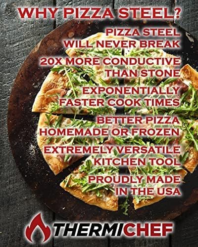 ThermiChef 16" by 16" Pizza Steel (1/4" Thickness) - Multipurpose Cooking Steel for Ovens & Grills - Made in the USA