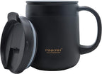 11OZ 330ML Stainless Steel Insulated Coffee Mug with Handle, Double Wall Stainless Steel Tumbler Cup with 2 Lids, Black