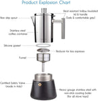 Easyworkz Diego Stovetop Espresso Maker Stainless Steel Italian Coffee Machine Maker 6Cup 10 oz Moka Pot Induction Espresso Pot