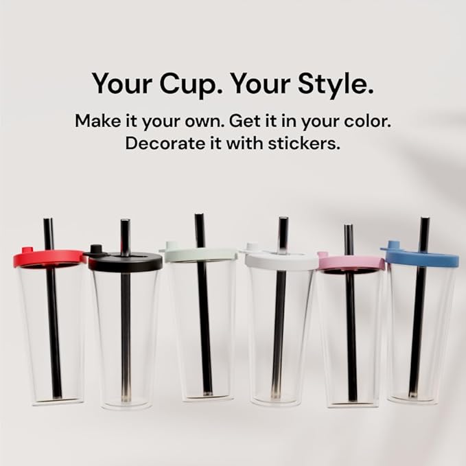 Dodoko Reusable Boba/Bubble Tea Cup - 17 oz with Lid & Straw; Cold Coffee/Smoothie Cup to Go - Breeze Blue