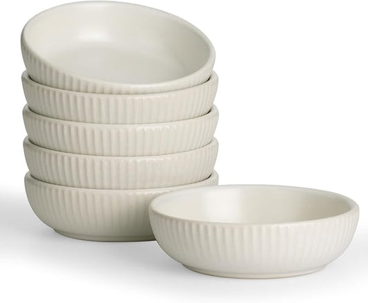 famiware Starlight Soy Sauce Dish Ceramic Dipping Bowls Set of 6, 3 oz Individual Dip Sauce Cups/Bowls/Dishes/Plates, Small Serving Bowl for Side Dishes, Dessert, Ice Cream, Condiment, Matte White