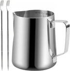 Milk Frothing Pitcher, 350ml/600ml (12oz/20oz) Milk Frother Cup Stainless Steel Jug Steaming Pitcher, Milk Coffee Cappuccino Latte Art Barista Steam Pitchers Milk Jug Cup with 2Pcs Decorating Pen