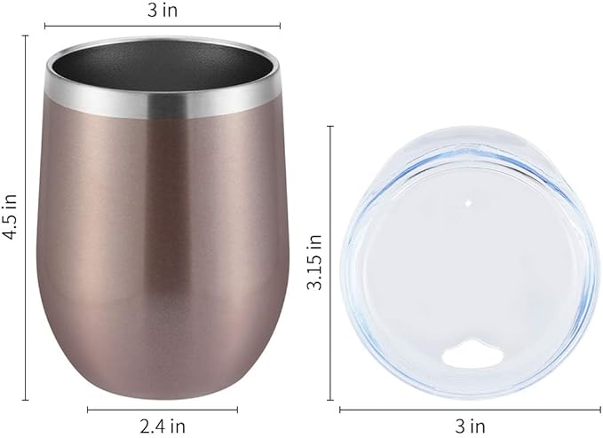 DOMICARE Stainless Steel Wine Tumbler Bulk with Lid, 12oz Travel Coffee Cups, Personalized Rose Gold Insulated Tumblers Set, Pack of 1