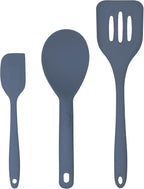 Silicone Utensils 3-Piece Set – Rubber Spatula, Slotted Turner, and Rice Paddle – Complete Heat-Resistant Set for Non-Stick Cookware – Kitchen Tools and Accessories for Cooking & Baking – Blue