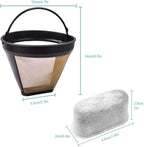 KEEPOW Reusable Coffee Filter Replacement 14 cup Compatible with Cuisinart DCC-3200 DCC-1200 Coffee Maker, Gold Tone Coffee Filter Basket 10 12 14 Cup, 1+6