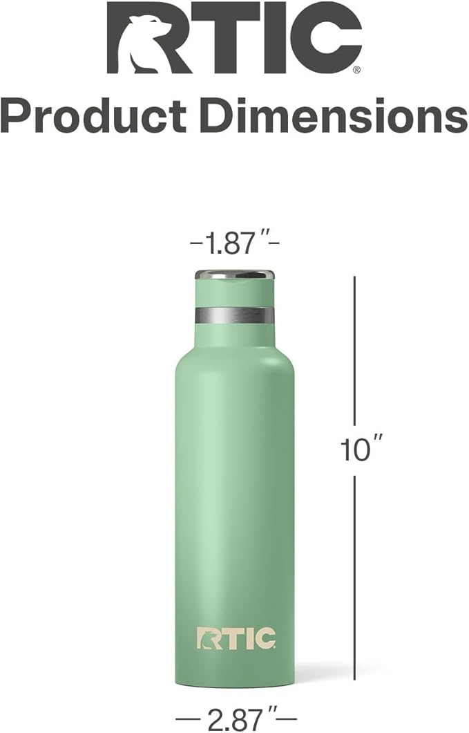 RTIC 20oz Journey Bottle Metal Stainless Steel Vacuum Insulated, BPA Free, Reusable, for Water, Hot and Cold Drinks, Travel, Sports, Camping, Sage