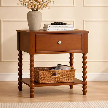 AMERLIFE 24" Wooden Nightstand, Vintage Bedside Table - Image 6