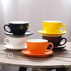Ceramic Latte Art Cup and Saucer for Latte & Cappuccino, Mate for Coffee Shop and Barista (Matte Orange, 10.5 oz)