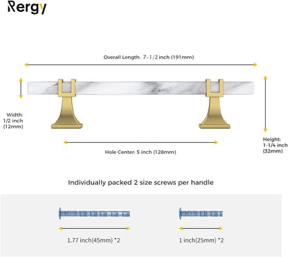 Rergy Cabinet Handles Marble Drawer Pulls and Knobs, T-Bar Hardware - Image 2