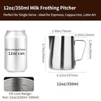 watchget Stainless Steel Milk Frothing Pitcher 12oz/350ml - Espresso Steaming Pitcher for Cappuccino, Latte Art, Coffee Machine Accessories Milk Jug Milk Frother Cup, Matt Silver