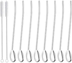 8Pcs Stainless Steel Straws Spoons, Reusable Metall Straws Spoon with 2 Cleaning Brushes,2 in 1 Snow Cone Straws Drinking Reusable Stainless Steel Ice Tea Long Spoons Straws for Cocktail Milkshake