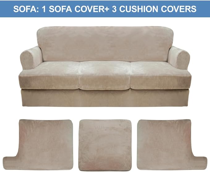 CUCRAF T Cushion Sofa Cover 4 Piece Slipcovers, Soft Thick Velvet Couch Cover - Image 5