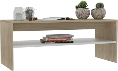 Scandinavian Style Coffee Table White and Sonoma Oak Engineered Wood Small - Image 3