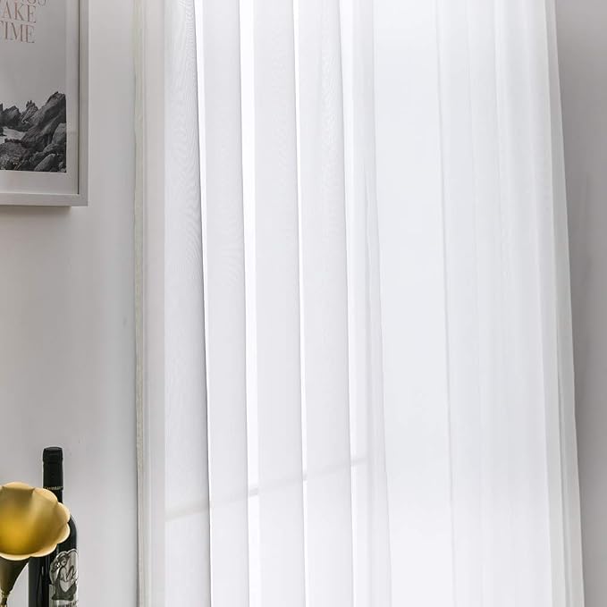 MIULEE Ivory Window Sheer Curtains 2 Panels Width 38 x Length 84 Inches | Window - Image 5