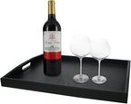 DILLMAN Serving Tray Large Black Wood Rectangle Food Tray Butler Tray Breakfast Tray with Handles (Large)