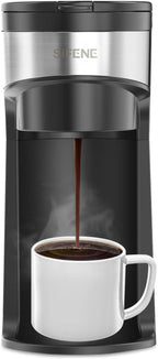 SIFENE Mini Coffee Maker Single Serve Instant Coffee Brewer, One Cup for K Pod & Ground Coffee, Capsule Coffee Machine with Water Window and Descaling Reminder (Black)
