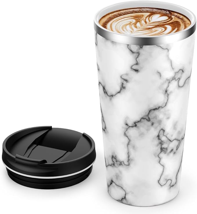 Insulated Coffee Mug with Ceramic Coating, 18oz Travel Mug with Leak-proof Lid, Vacuum Double-wall Tumbler, Stainless Steel Thermal Cup for Tea, Hot Cocoa, Cold Beverage, Ice Drinks