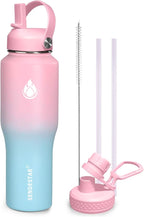 SENDESTAR 32oz Water Bottle Wide Mouth Stainless Steel Vacuum Insulated Double Wall with 2 Straw Lids Fit in Any Car Cup Holder TXIN-32-PB-1