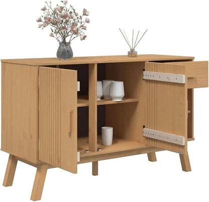 Scandinavian Solid Pine Sideboard, Mid-Century Modern Buffet Cabinet - Image 6