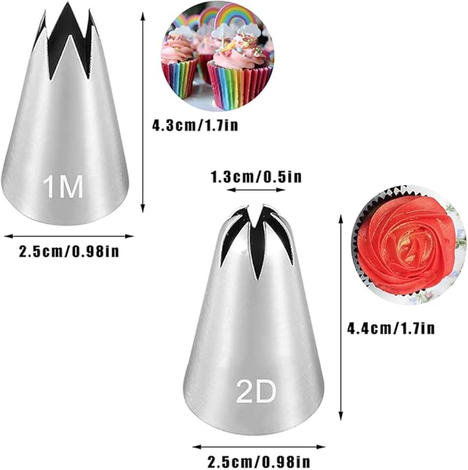 Large Piping Tips Set for Cake Cupcake Decorating,Stainless Steel Icing Piping Nozzles,5 Decorating Tips Pastry Tips Frosting Tips for Cream Rose Flower Meringue Cookie Decoration,#1A 1M 2A 2D 4B