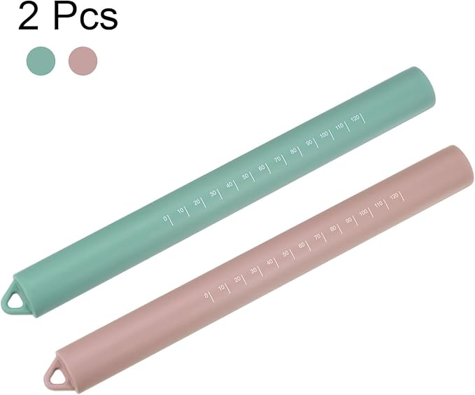 HARFINGTON 2pcs Silicone Rolling Pin 10" Stainless Silicone Surface Non-Stick Stainless Steel Inner Core Dough Roller Kitchen Roller for Baking Pastry Pizza Fondant Bread, Pink,Green