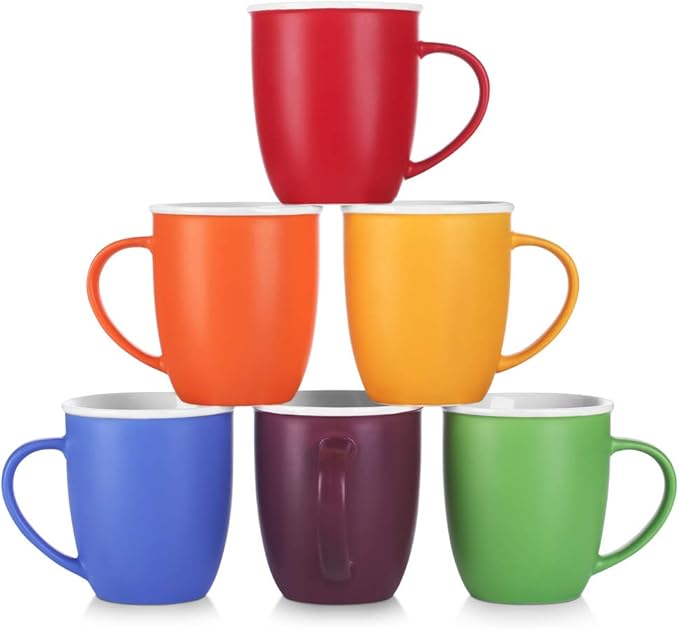 LIFVER 19 oz Large Coffee Mugs Set of 6, Valentines Day Gifts for him her, Assorted Colored Mugs with Handle, Matte Ceramic Large Cups for Coffee Tea Cocoa, Housewarming Decor Gift