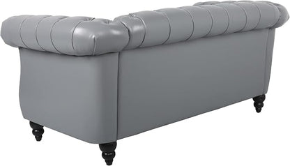 LEVNARY Leather Sofa, Chesterfield Tufted Upholstered 2 Seater Couch, Modern - Image 5