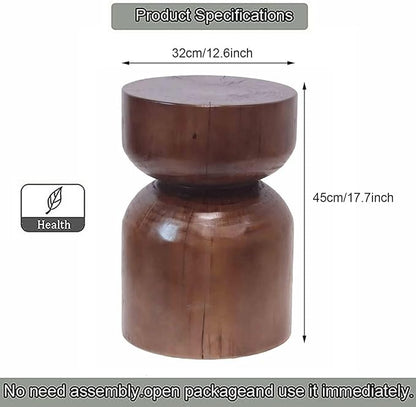 Solid Wood Stool & Sofa Side Table, Rustic Hourglass Wabi-Sabi Accent Coffee - Image 2