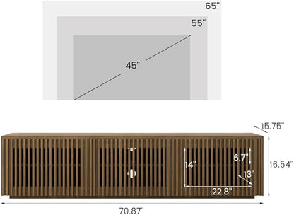 POVISON Full Assembled Mid Century Modern TV Stand, Wood Slatted Media Console - Image 2