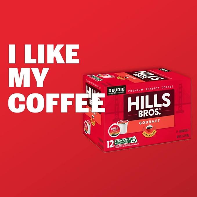 Hills Bros. Gourmet Blend Keurig K-Cup Pods for Keurig Brewers – Medium Roast Premium Arabica Blend, Kosher – 1 Pack of 12 Single Serve Pods