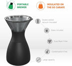 asobu Insulated Pour Over Coffee Maker (32 oz.) Double-Wall Vacuum, Stainless-Steel Filter and Take on the Go Carafe (Wood)
