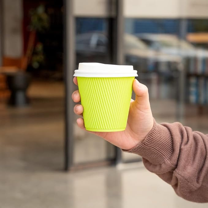 Restaurantware 8 Ounce Double Wall Disposable Coffee Cups, 25 Insulated Light Green Paper Cups with Ripple Wall Design, Lids Sold Separately, For Hot Beverages Like Tea, Hot Chocolate, & More