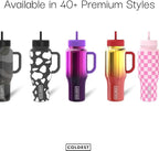 Coldest 40 oz Tumbler with Handle and Straw - 100% Leak Proof Insulated Tumbler with Lid and Straw (3 Lids) - Stainless Steel Tumblers for Women & Men - Cup Holder Friendly Base, 46 oz (Black Luna)