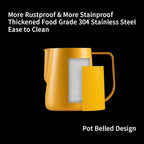 watchget Milk Frothing Pitcher 250ml/8oz Stainless Steel Espresso Steaming Jug with Matte Yellow Coating, Latte Art Coffee Frother Cup