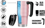 HAUSHOF 24 oz Travel Mug, Stainless Double Wall Vacuum Insulated Tumbler with Handle & Spill Proof Twist On Flip Lid and Wide Mouth, BPA Free (Pink)