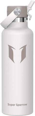 Super Sparrow Insulated Water Bottle - 17 Oz / 25 Oz / 32 Oz - Standard Mouth FlipFlow Flask - BPA Free, Leak Proof Drink Bottle- Ergonomic Straw Water Bottles for Work, Gym, Travel, Sports
