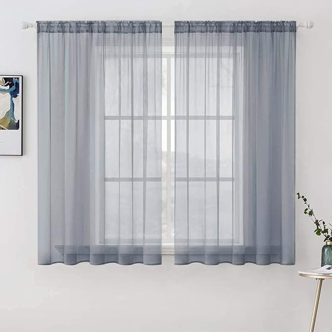 MIULEE 2 Panels Sheer Curtains for Living Room 54X63 Inch Dark Grey | Sheer by MIULEE