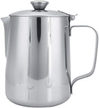 Stainless Steel Milk Frothing Pitcher, Stainless Steel Coffee Cup Mug Milk Frothing Pitcher Jug with Lid for Latte Coffee Art for Office Kitchen with handle(600ml)
