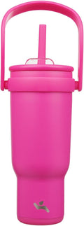 40 oz Tumbler with Side Handle, Insulated Water Bottle with Straw and 2 in 1 Lid, Stainless Steel Cup Travel Coffee Mug for Sports Office Gym,Fuchsia