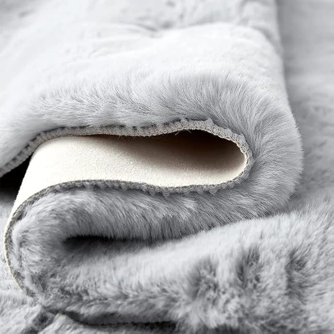 ORINOVA Grey Fluffy Faux Rabbit Washable Furry Fur Area Rugs - Image 5