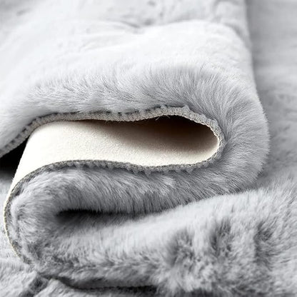 ORINOVA Grey Fluffy Faux Rabbit Washable Furry Fur Area Rugs - Image 5