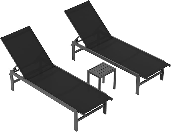 Vexwalx Outdoor Lounge Chairs Set of 3, Aluminum Chaise Lounge Chairs by Vexwalx