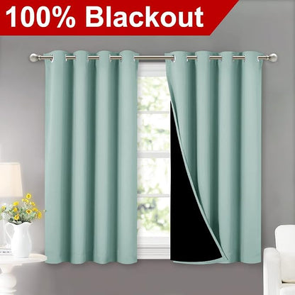 NICETOWN Aqua Blue 100% Blackout Curtains 45 inches Long, 2 Thick Layers - Image 2